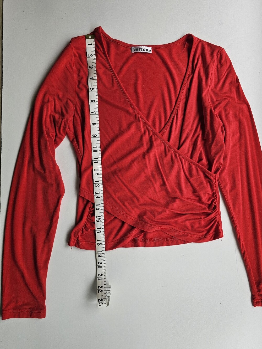 VETIOR Deep V Neck Long Sleeve Faux Wrap Crop Top - Women's Size Medium - Picture 7 of 10